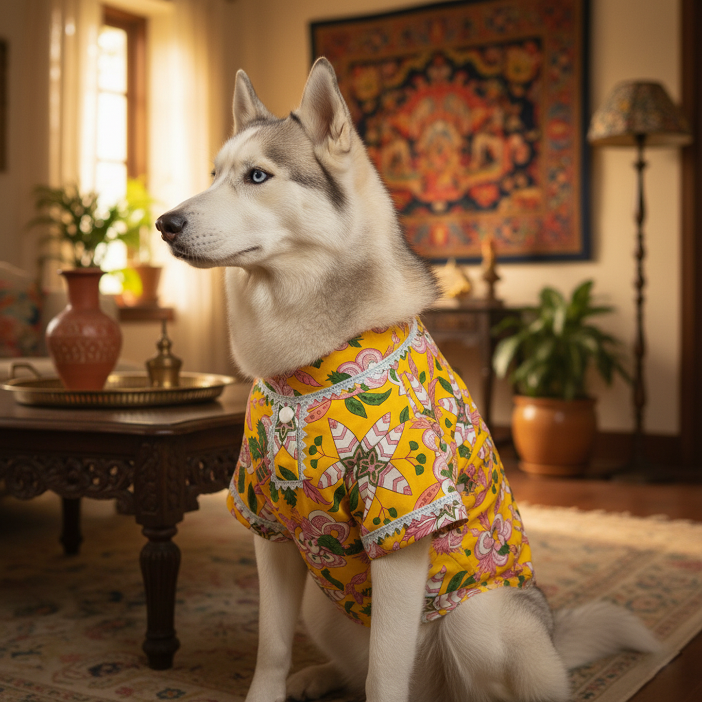 Nootie Floral Print Kurta – Yellow | Traditional Ethnic Outfit for Dogs