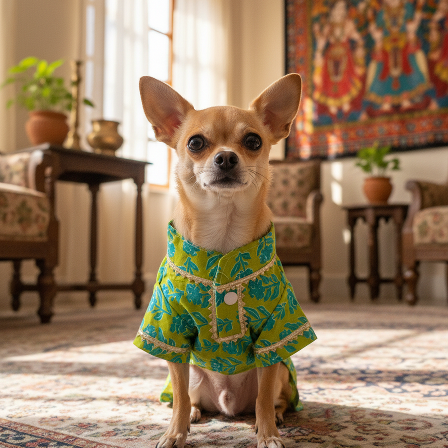 Nootie Floral Print Kurta – Green | Traditional Ethnic Outfit for Dogs
