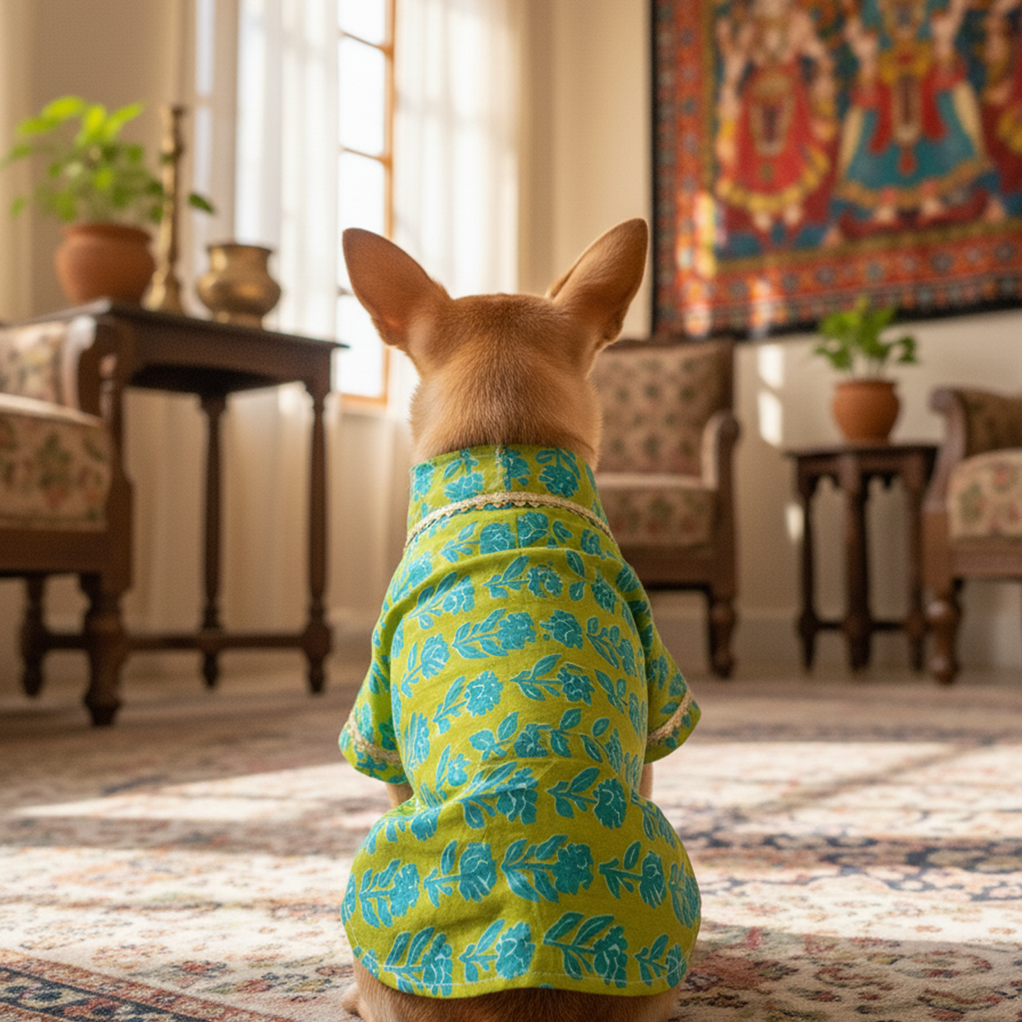 Nootie Floral Print Kurta – Green | Traditional Ethnic Outfit for Dogs