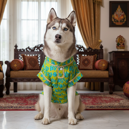 Nootie Floral Print Kurta – Green | Traditional Ethnic Outfit for Dogs