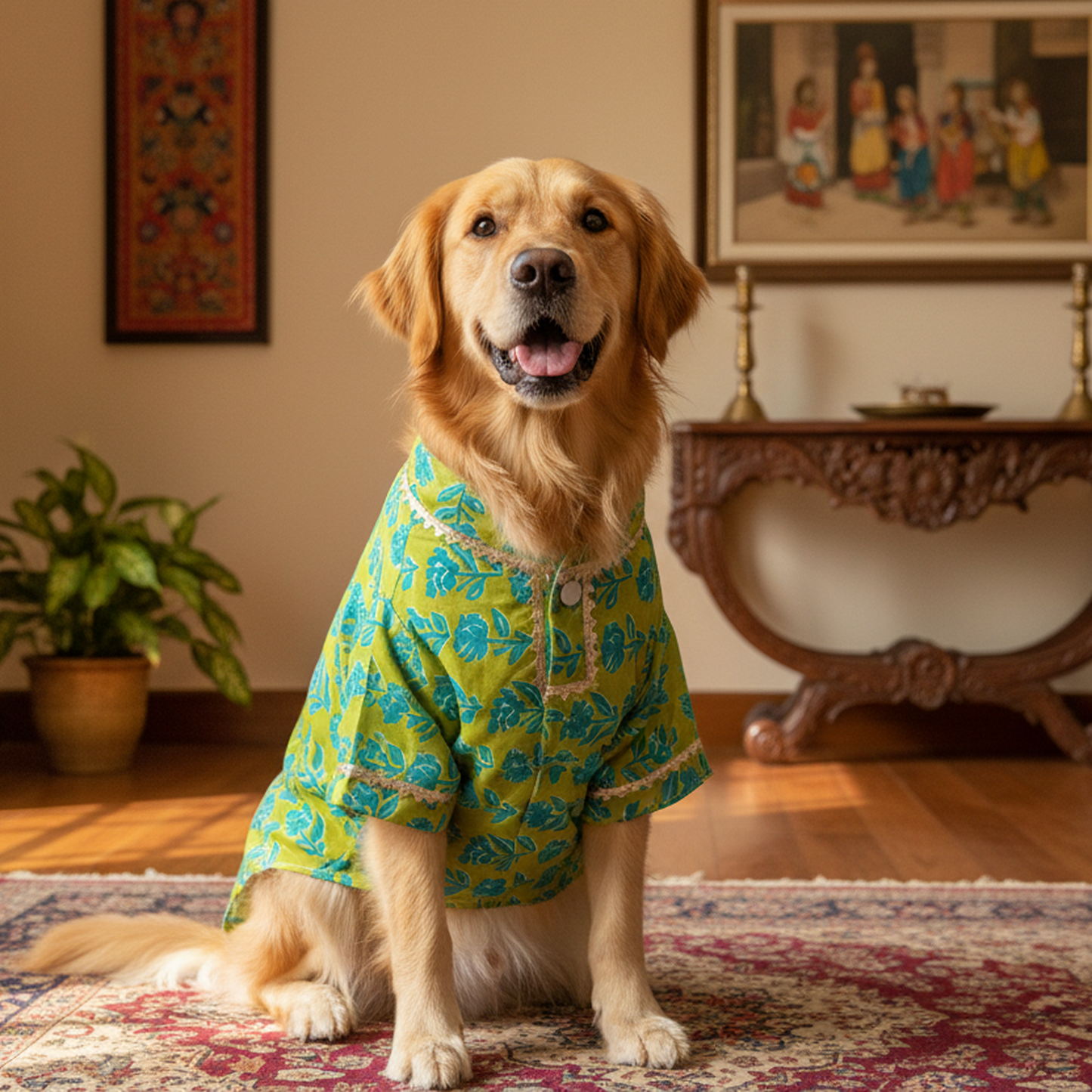 Nootie Floral Print Kurta – Green | Traditional Ethnic Outfit for Dogs