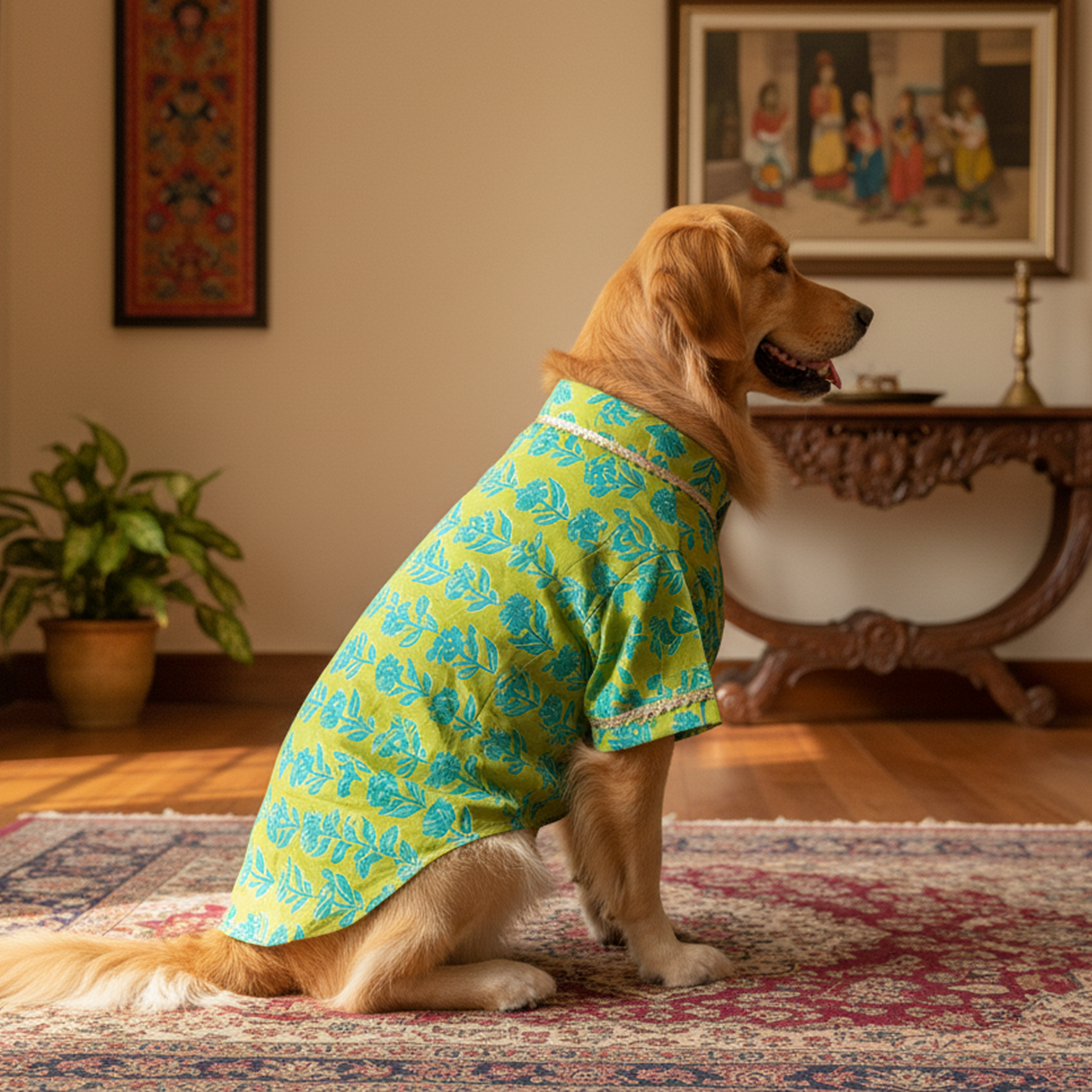 Nootie Floral Print Kurta – Green | Traditional Ethnic Outfit for Dogs