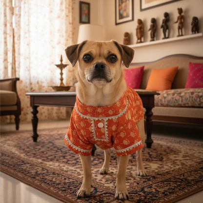 Nootie Printed Kurta – Orange | Traditional Ethnic Outfit for Dogs