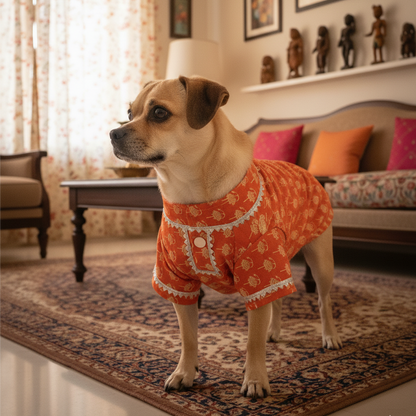 Nootie Printed Kurta – Orange | Traditional Ethnic Outfit for Dogs