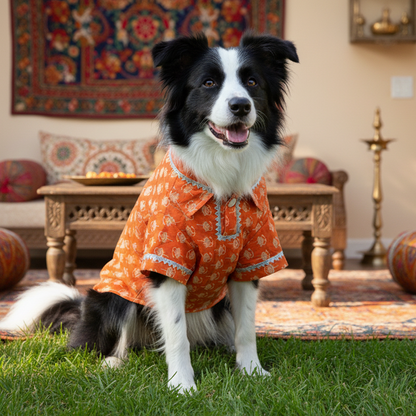 Nootie Printed Kurta – Orange | Traditional Ethnic Outfit for Dogs