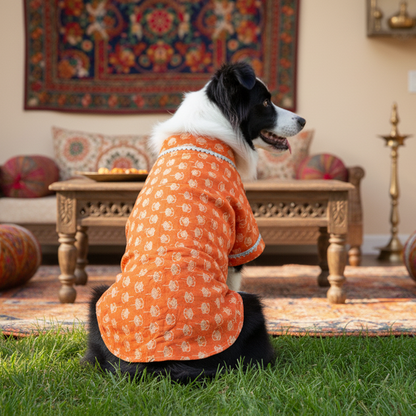 Nootie Printed Kurta – Orange | Traditional Ethnic Outfit for Dogs