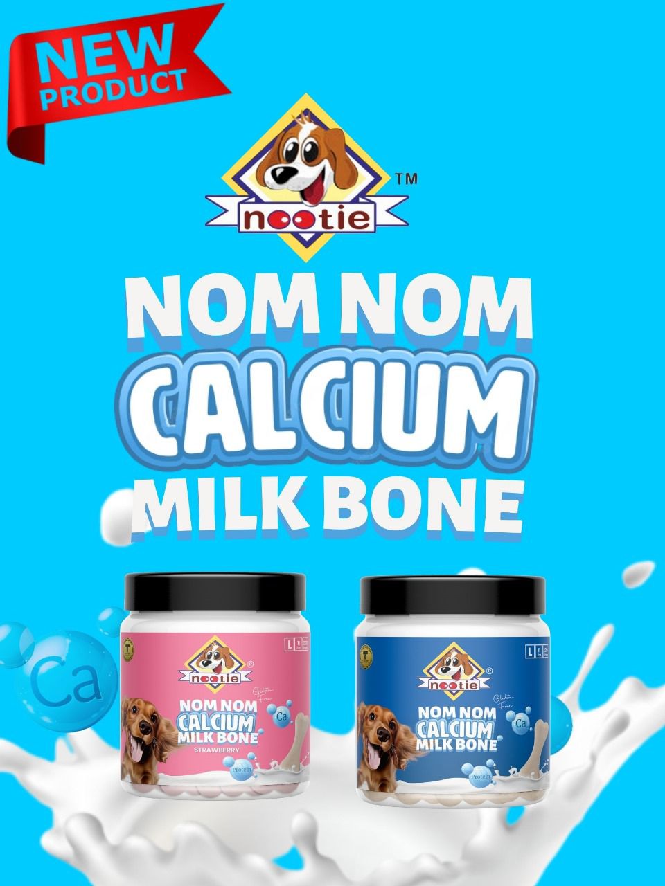 Nootie Nom Nom Calcium Milk Bone – Strawberry Flavour (220g) | Calcium-Rich, Fiber & Collagen Treat for Strong Bones & Teeth