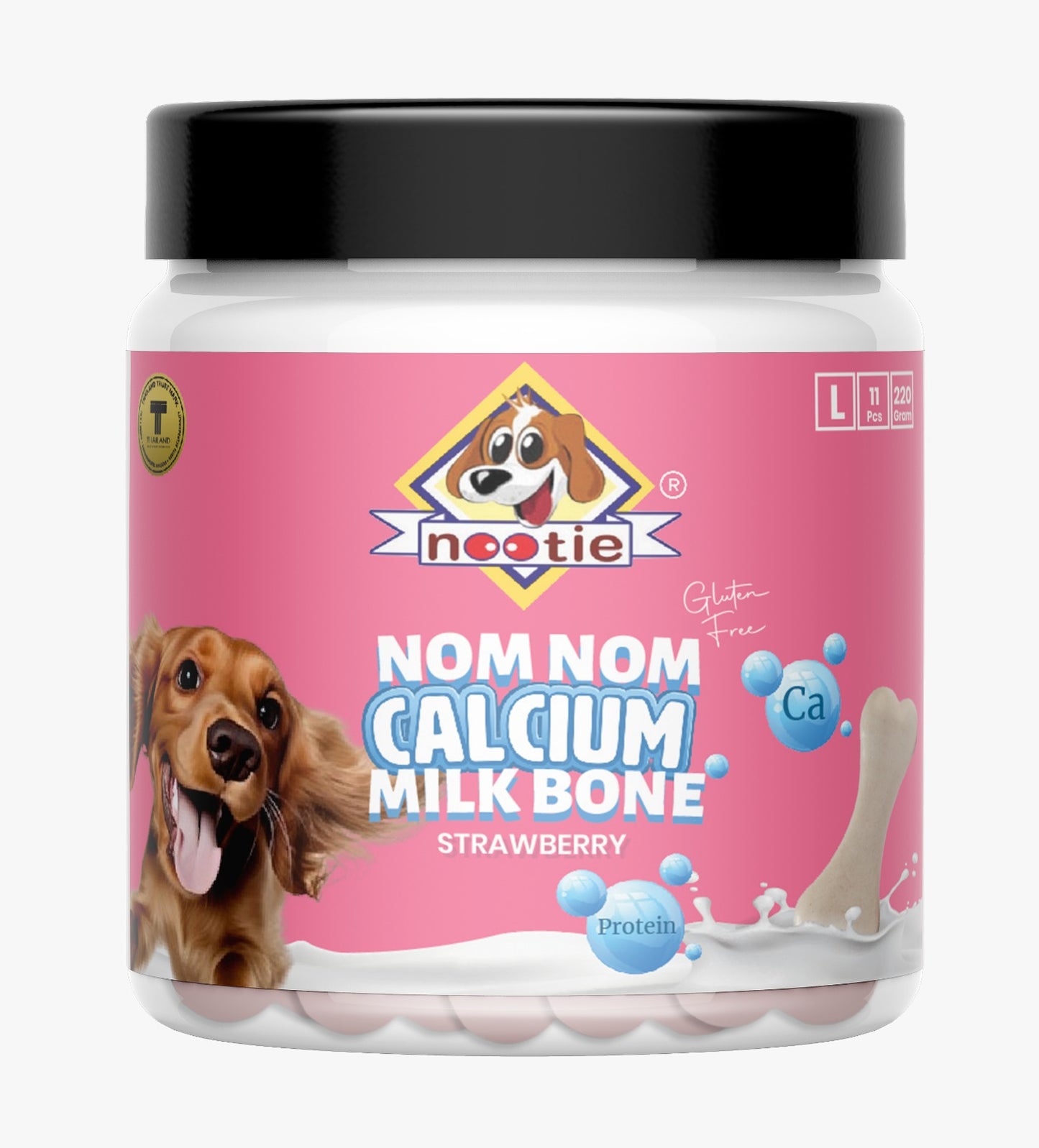 Nootie Nom Nom Calcium Milk Bone – Strawberry Flavour (220g) | Calcium-Rich, Fiber & Collagen Treat for Strong Bones & Teeth