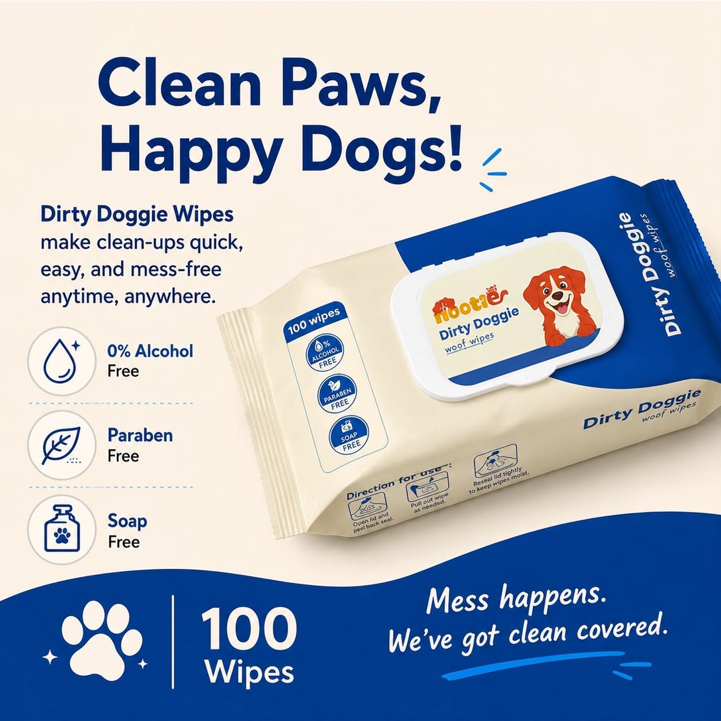Monsoon Pet Wipes for Rs. 149 (100 Wipes) | Alcohol-Free, Paraben-Free & Soap-Free Daily Cleaning Wipes (Copy) - nootie.in