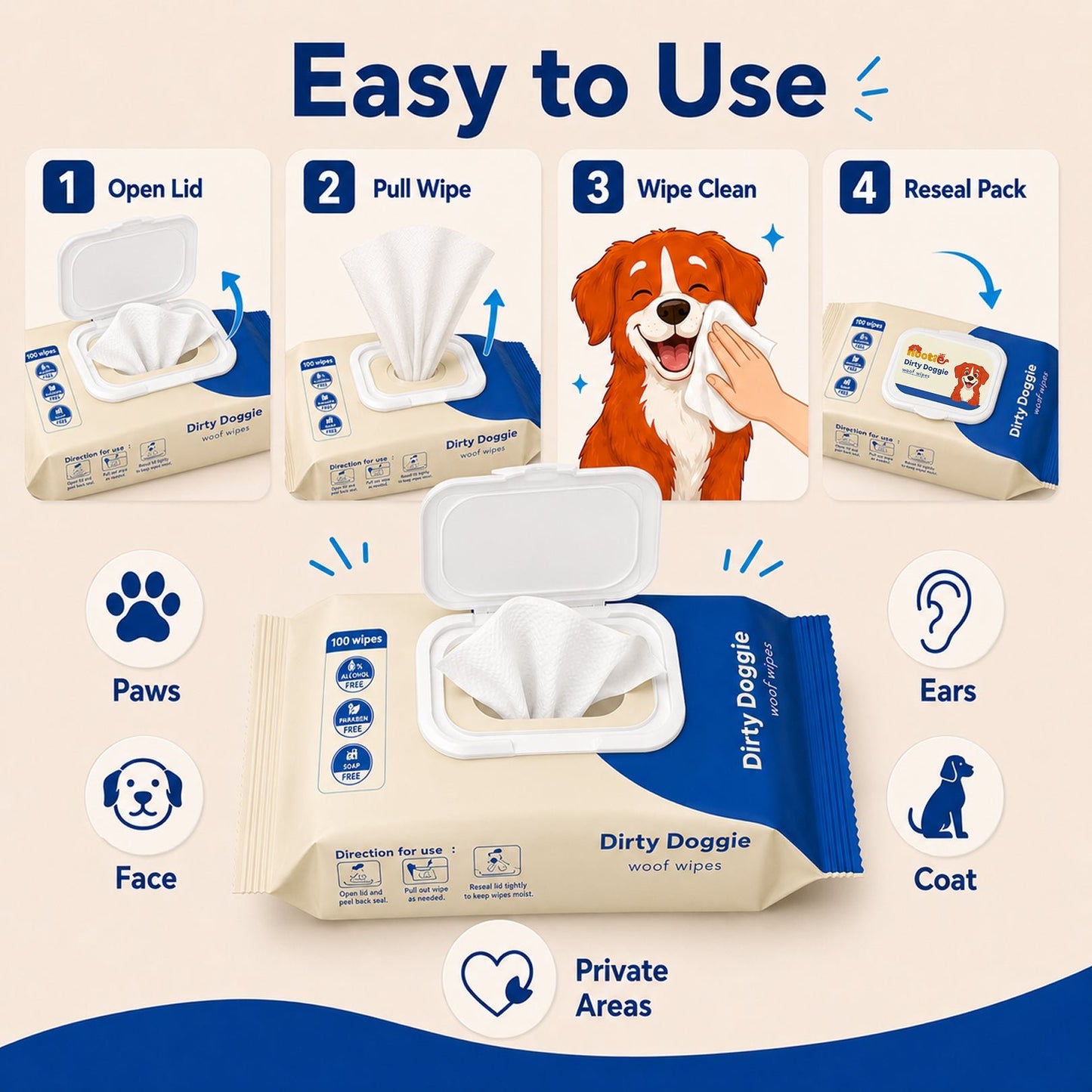 Monsoon Pet Wipes for Rs. 149 (100 Wipes) | Alcohol-Free, Paraben-Free & Soap-Free Daily Cleaning Wipes (Copy) - nootie.in