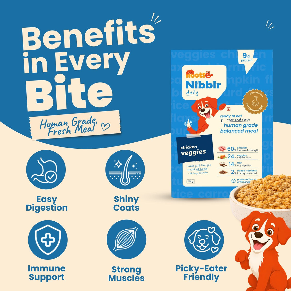 Nibblr Balance Bowl for Dogs (100g) | Chicken Veggie & Rice - nootie.in