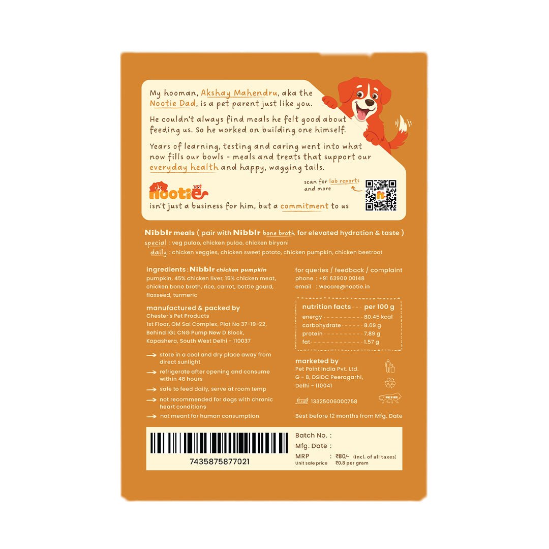 Nibblr Chicken Liver and Pumpkin (100g) – Fresh Wholesome Dog Meal - nootie.in