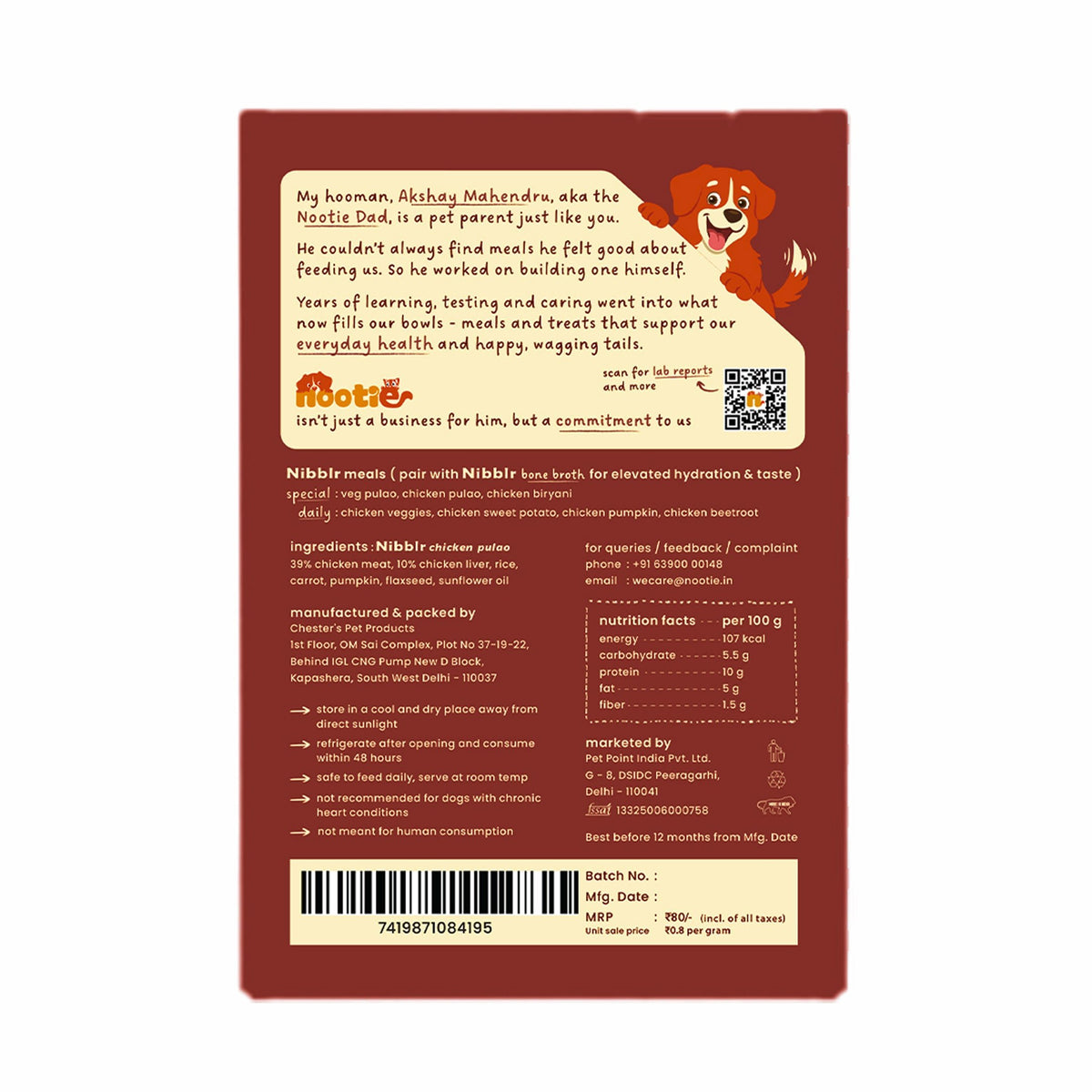 Nibblr Chicken Pulao (100 g) - Fresh Wholesome Meal - nootie.in