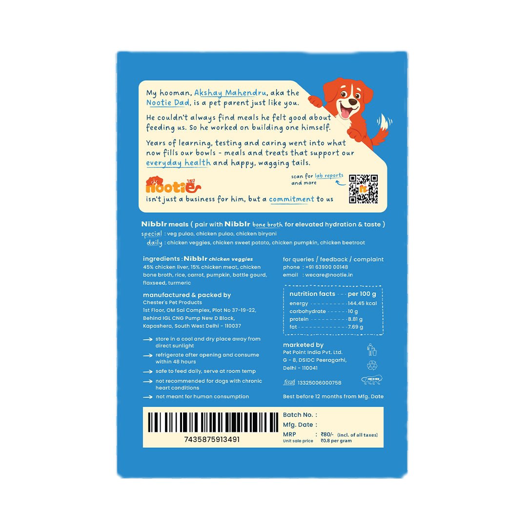 Nibblr Chicken Veggie & Rice (100g) – Fresh Wholesome Dog Meal - nootie.in