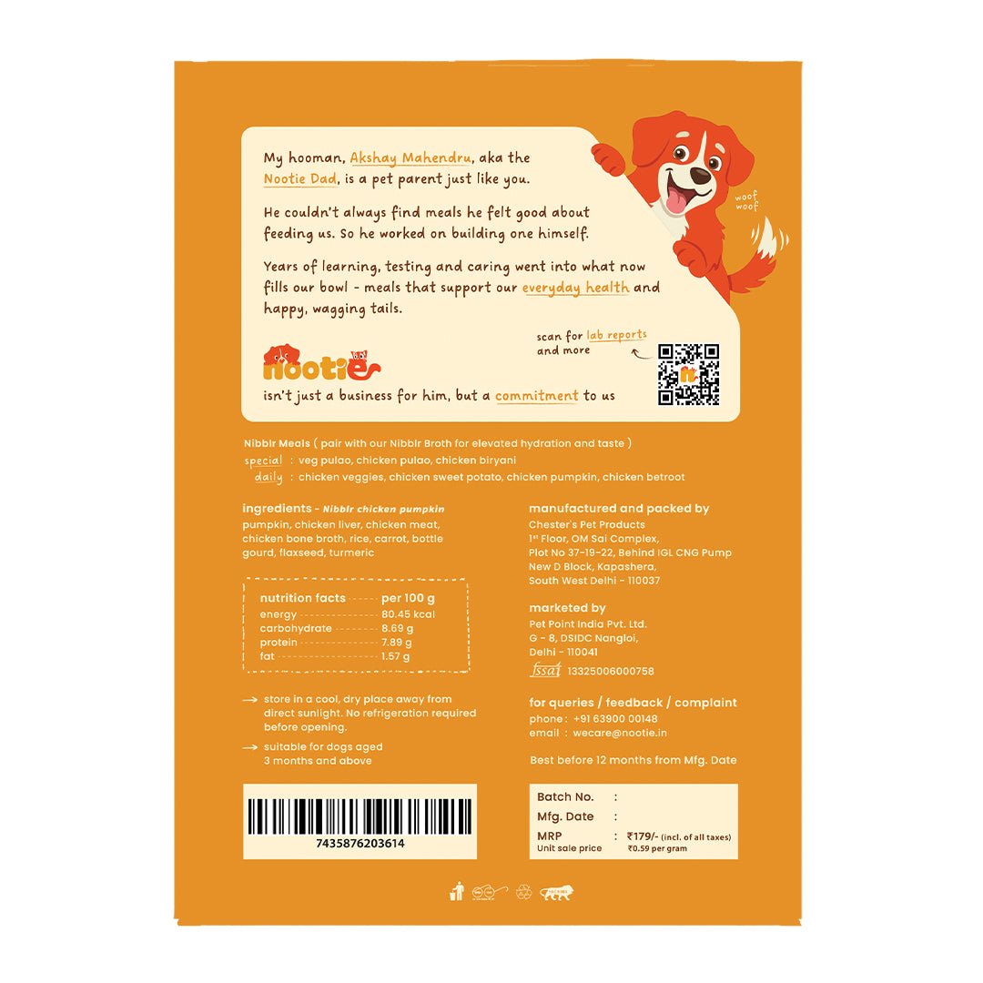 Nibblr Daily Chicken Liver and Pumpkin (300g) - Fresh Wholesome Dog Meal - nootie.in