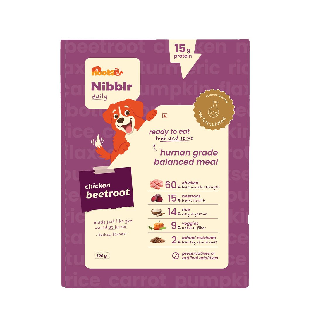 Nibblr Daily Chicken Liver, Beetroot & Rice (300g) - Fresh Wholesome Dog Meal - nootie.in