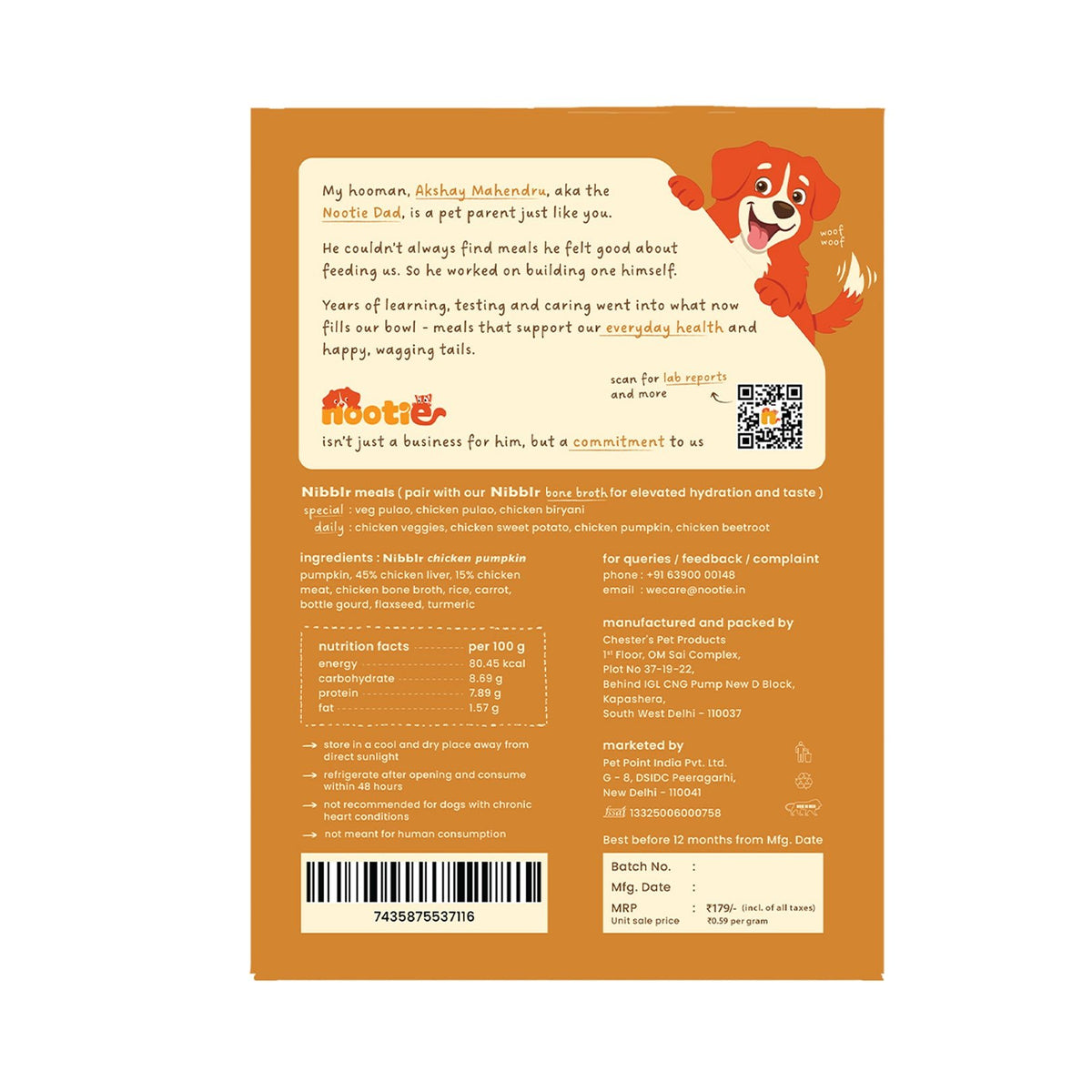 Nibblr Daily Power Feast for Dogs (300g) | Chicken Liver and Pumpkin - nootie.in