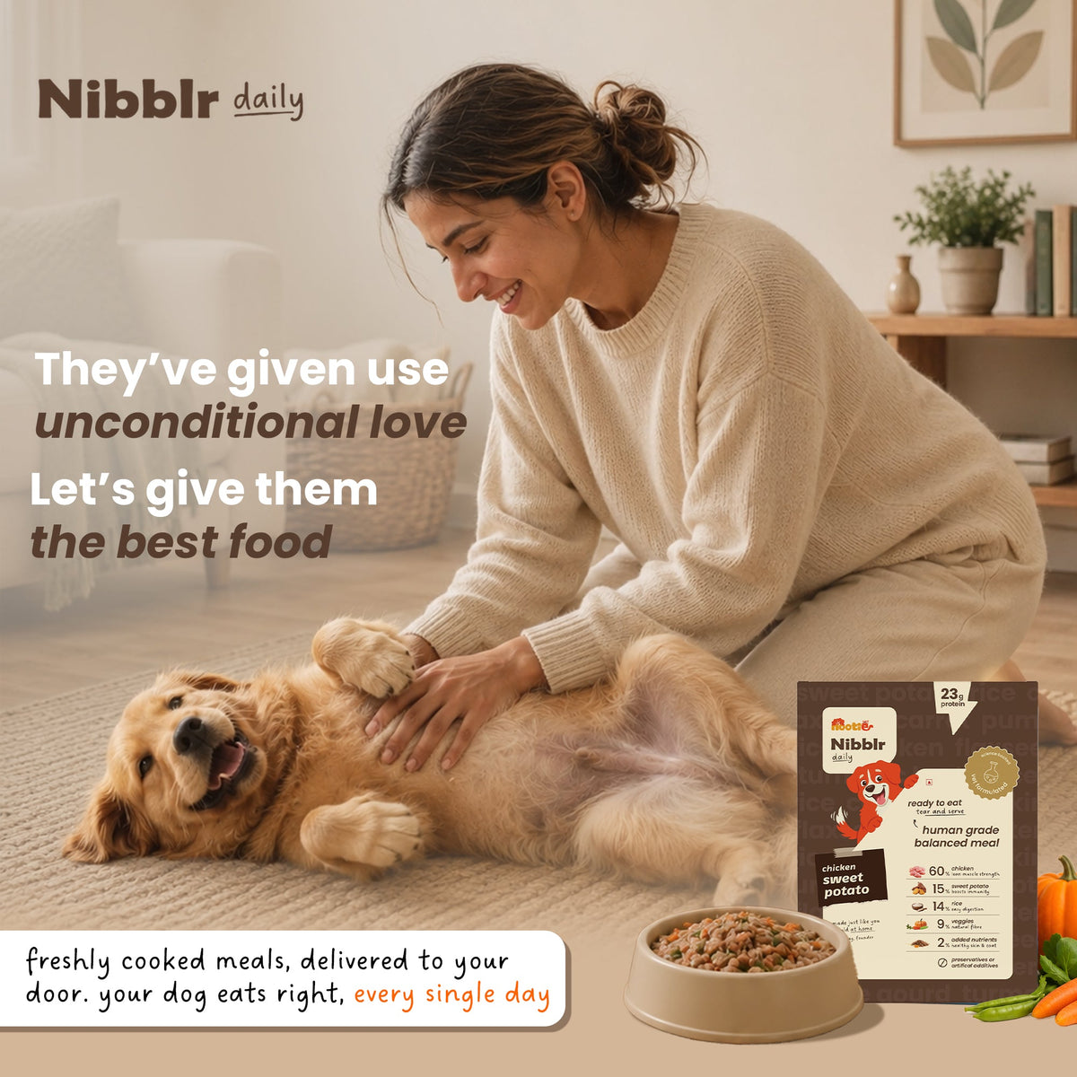 Nibblr Daily Power Feast for Dogs (300g) | Chicken, Sweet Potato & Rice - nootie.in