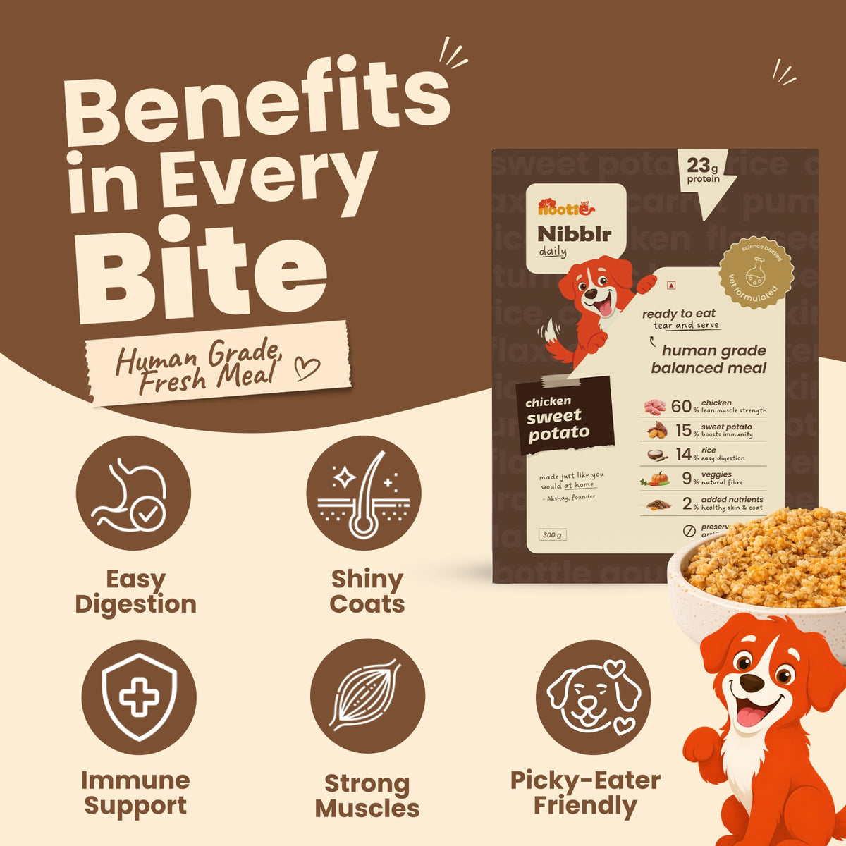 Nibblr Daily Power Feast for Dogs (300g) | Chicken, Sweet Potato & Rice - nootie.in
