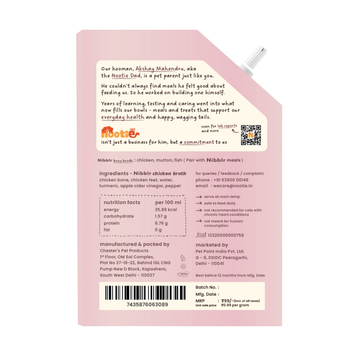 Nibblr Purr Broth - Hydrating Meal Topper for Cats (100 ml) | Chicken Bone Broth - nootie.in