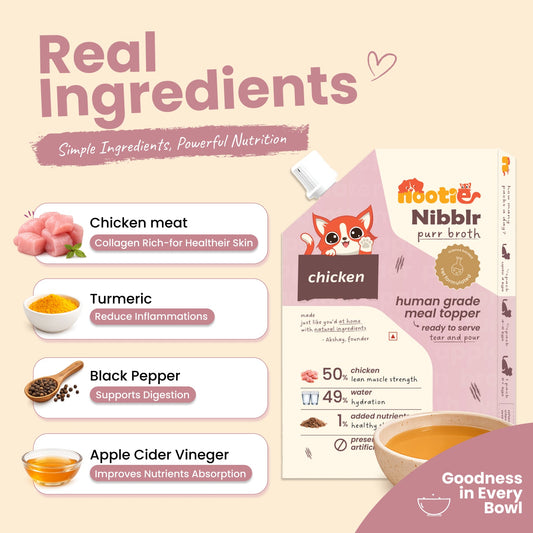 Nibblr Purr Broth - Hydrating Meal Topper for Cats (100 ml) | Chicken Bone Broth - nootie.in
