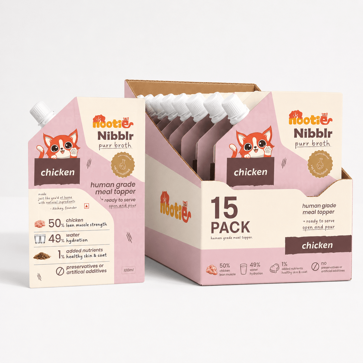 Nibblr Purr Broth - Hydrating Meal Topper for Cats (100 ml) | Chicken Bone Broth - nootie.in