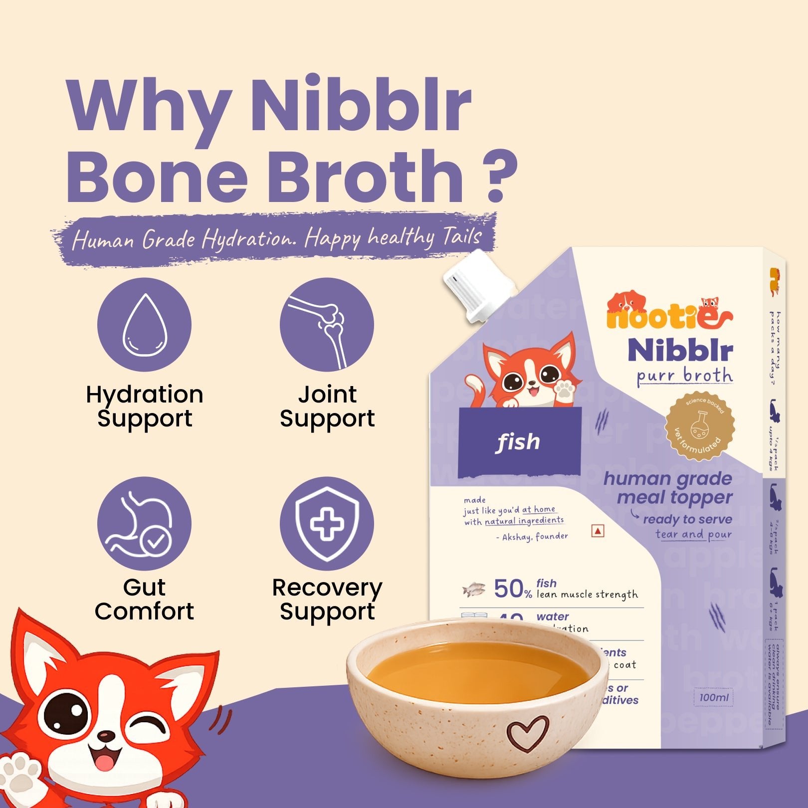 Nibblr Purr Broth - Hydrating Meal Topper for Cats (100 ml) | Fish Bone Broth - nootie.in