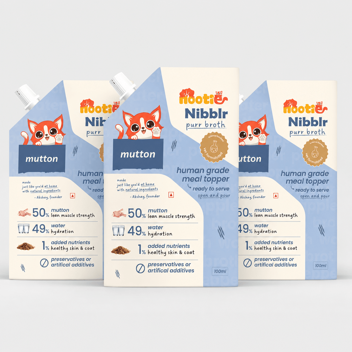 Nibblr Purr Broth - Hydrating Meal Topper for Cats (100 ml) | Mutton Bone Broth - nootie.in