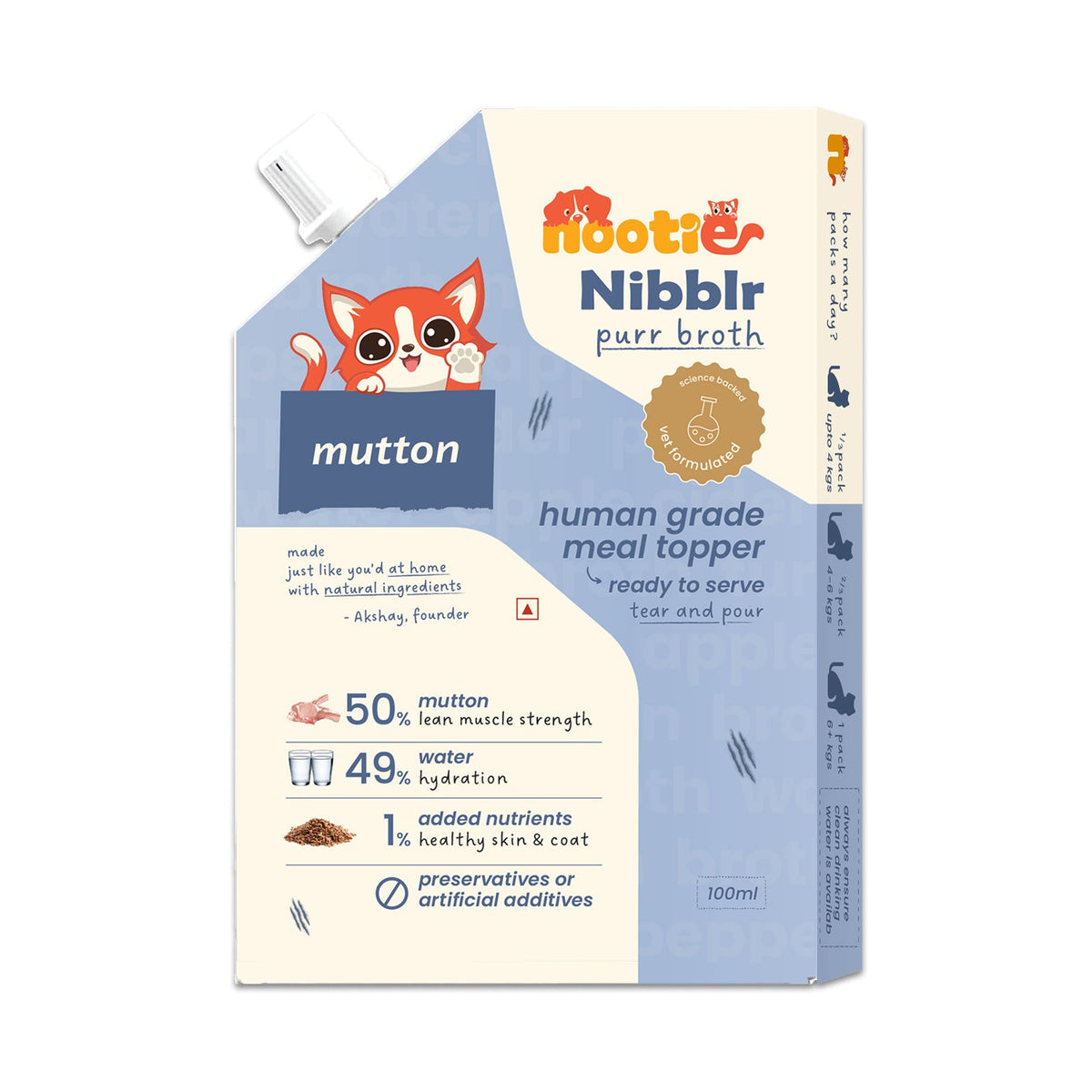 Nibblr Purr Broth - Hydrating Meal Topper for Cats (100 ml) | Mutton Bone Broth - nootie.in