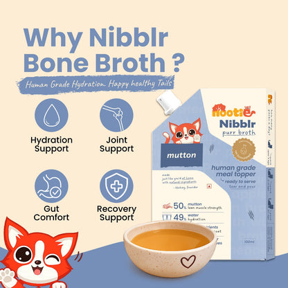 Nibblr Purr Broth - Hydrating Meal Topper for Cats (100 ml) | Mutton Bone Broth - nootie.in