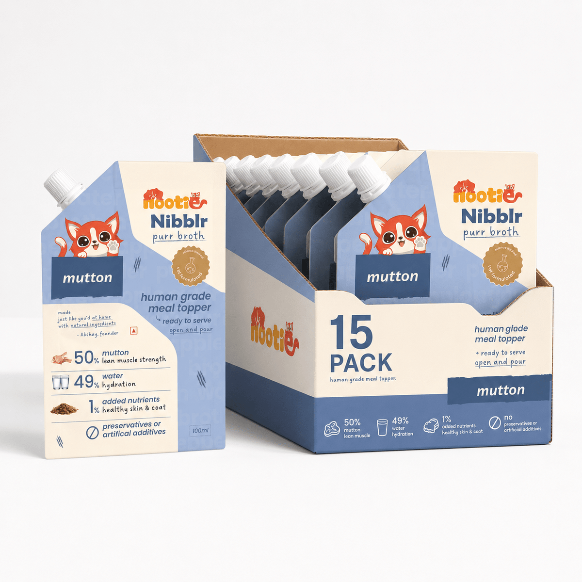 Nibblr Purr Broth - Hydrating Meal Topper for Cats (100 ml) | Mutton Bone Broth - nootie.in