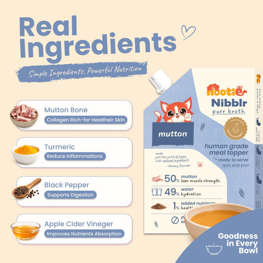 Nibblr Purr Broth - Hydrating Meal Topper for Cats (100 ml) | Mutton Bone Broth - nootie.in