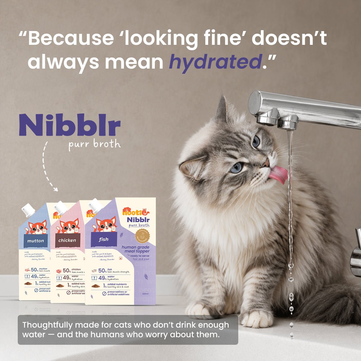 Nibblr Purr Broth - Hydrating Meal Topper for Cats (3 x 100 ml) | Assorted Broth Pack - nootie.in
