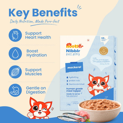Nibblr Purr Gravy for Cats (170g) | Mackerel - Taurine-Enriched, High-Protein Meal Topper for Cat - nootie.in
