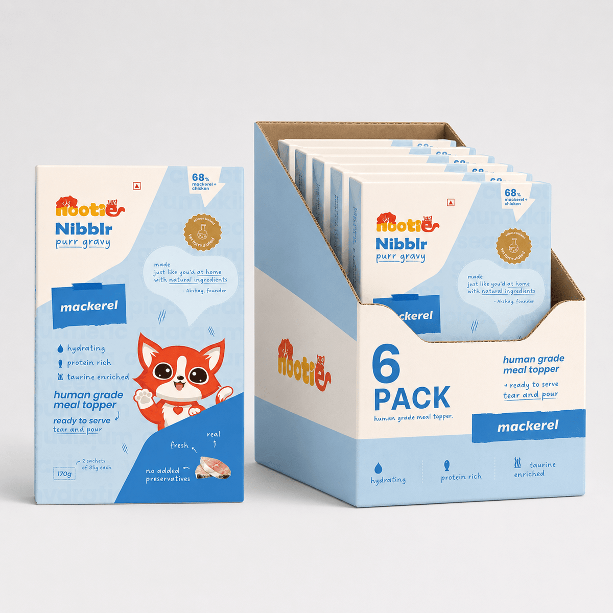 Nibblr Purr Gravy for Cats (170g) | Mackerel - Taurine-Enriched, High-Protein Meal Topper for Cat - nootie.in