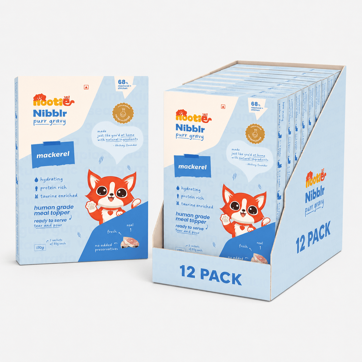 Nibblr Purr Gravy for Cats (170g) | Mackerel - Taurine-Enriched, High-Protein Meal Topper for Cat - nootie.in
