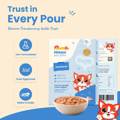 Nibblr Purr Gravy for Cats (170g) | Mackerel - Taurine-Enriched, High-Protein Meal Topper for Cat - nootie.in