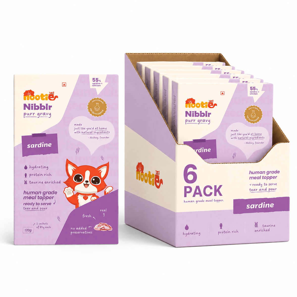 Nibblr Purr Gravy for Cats (170g) | Sardine - Taurine-Enriched, High-Protein Meal Topper for Cat - nootie.in