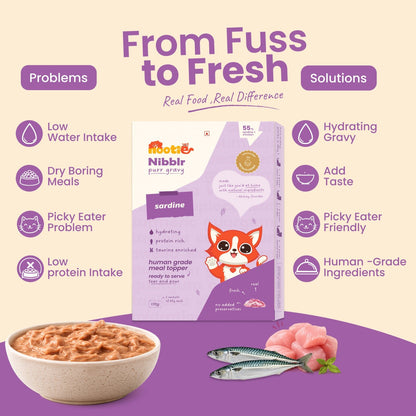 Nibblr Purr Gravy for Cats (170g) | Sardine - Taurine-Enriched, High-Protein Meal Topper for Cat - nootie.in
