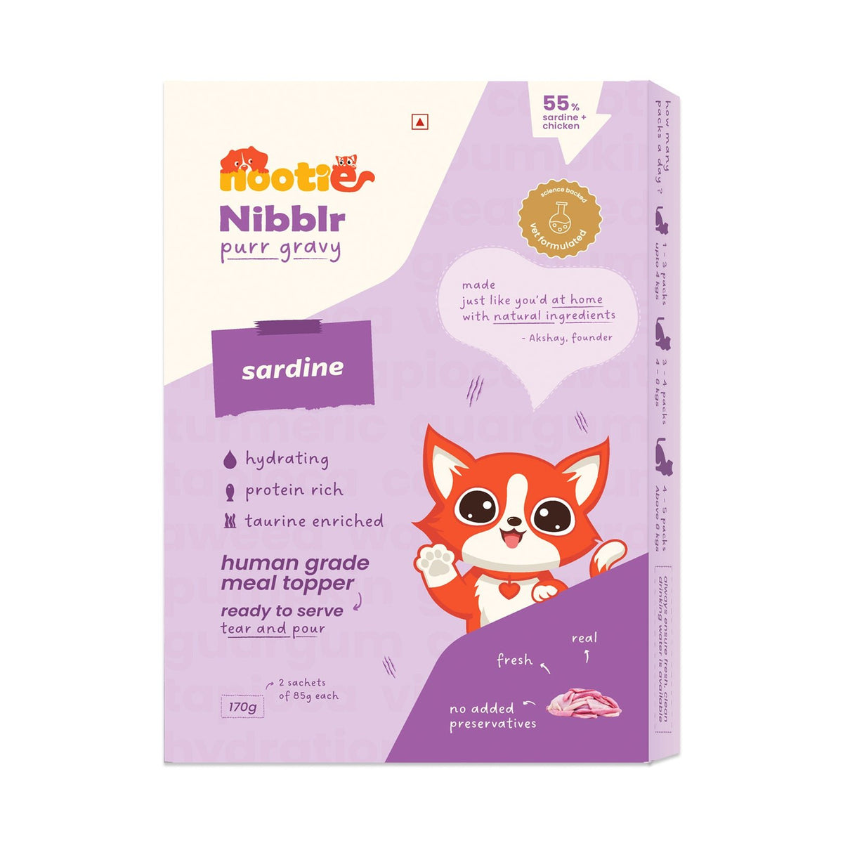 Nibblr Purr Gravy for Cats (170g) | Sardine - Taurine-Enriched, High-Protein Meal Topper for Cat - nootie.in