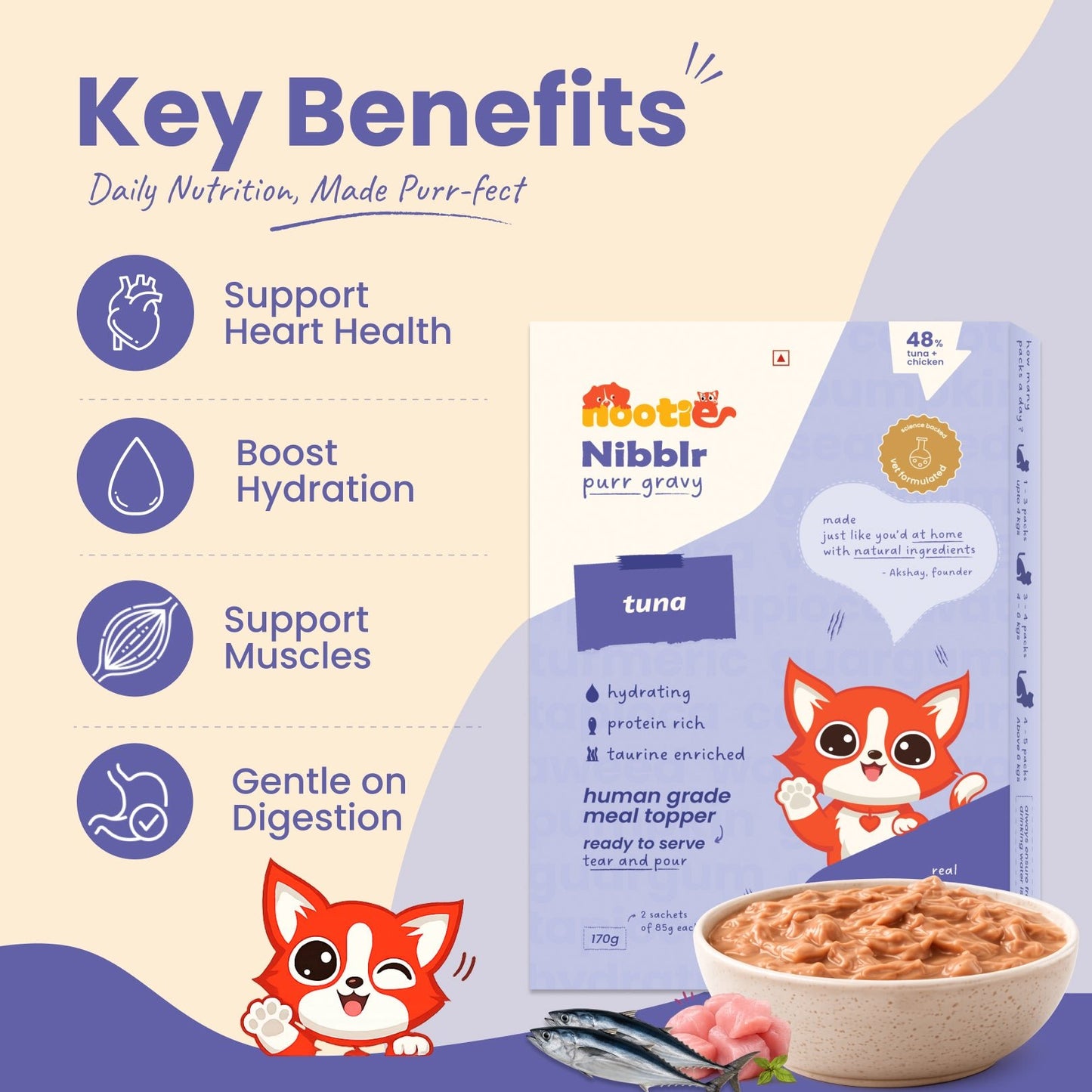 Nibblr Purr Gravy for Cats (170g) | Tuna - Taurine-Enriched, High-Protein Meal Topper for Cat - nootie.in
