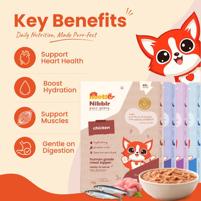 Nibblr Purr Gravy for Cats (4 x 170g) | Assorted Gravy Pack - Taurine-Enriched, High-Protein Meal Topper for Cat - nootie.in