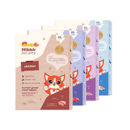 Nibblr Purr Gravy for Cats (4 x 170g) | Assorted Gravy Pack - Taurine-Enriched, High-Protein Meal Topper for Cat - nootie.in
