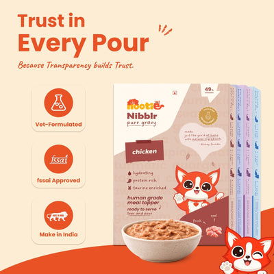 Nibblr Purr Gravy for Cats (4 x 170g) | Assorted Gravy Pack - Taurine-Enriched, High-Protein Meal Topper for Cat - nootie.in
