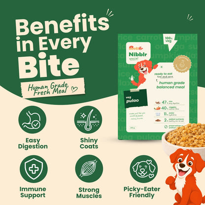 Nibblr Veg Pulao (300g) - 100% Veg Fresh Wholesome Dog Meal - nootie.in