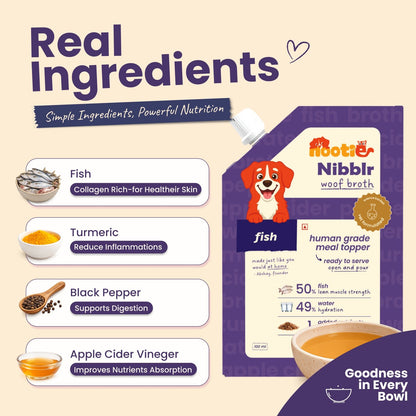 Nibblr Woof Broth - Hydrating Meal Topper for Dogs (100 ml) | Fish Bone Broth - nootie.in