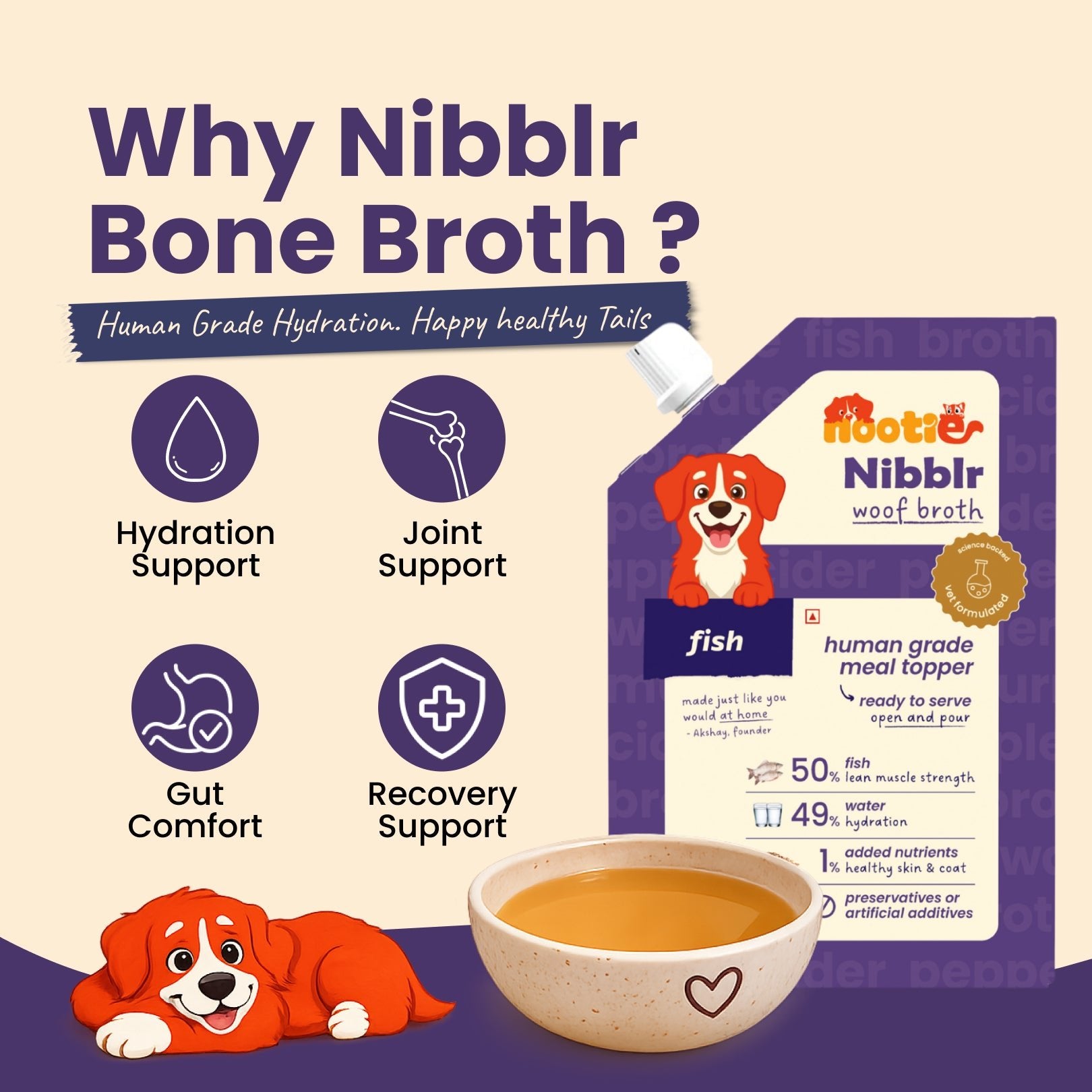 Nibblr Woof Broth - Hydrating Meal Topper for Dogs (100 ml) | Fish Bone Broth - nootie.in