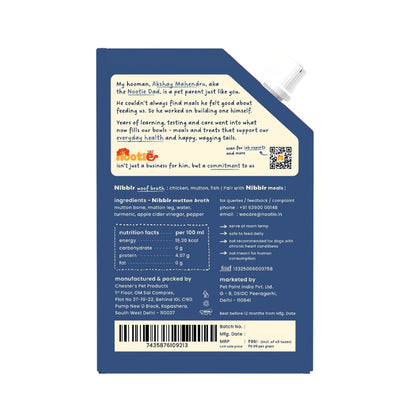 Nibblr Woof Broth - Hydrating Meal Topper for Dogs (100 ml) | Mutton Bone Broth - nootie.in