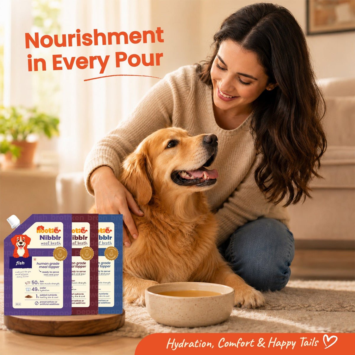 Nibblr Woof Broth - Hydrating Meal Topper for Dogs (3 x 100 ml) | Assorted Combo Pack of 3 Flavors - nootie.in