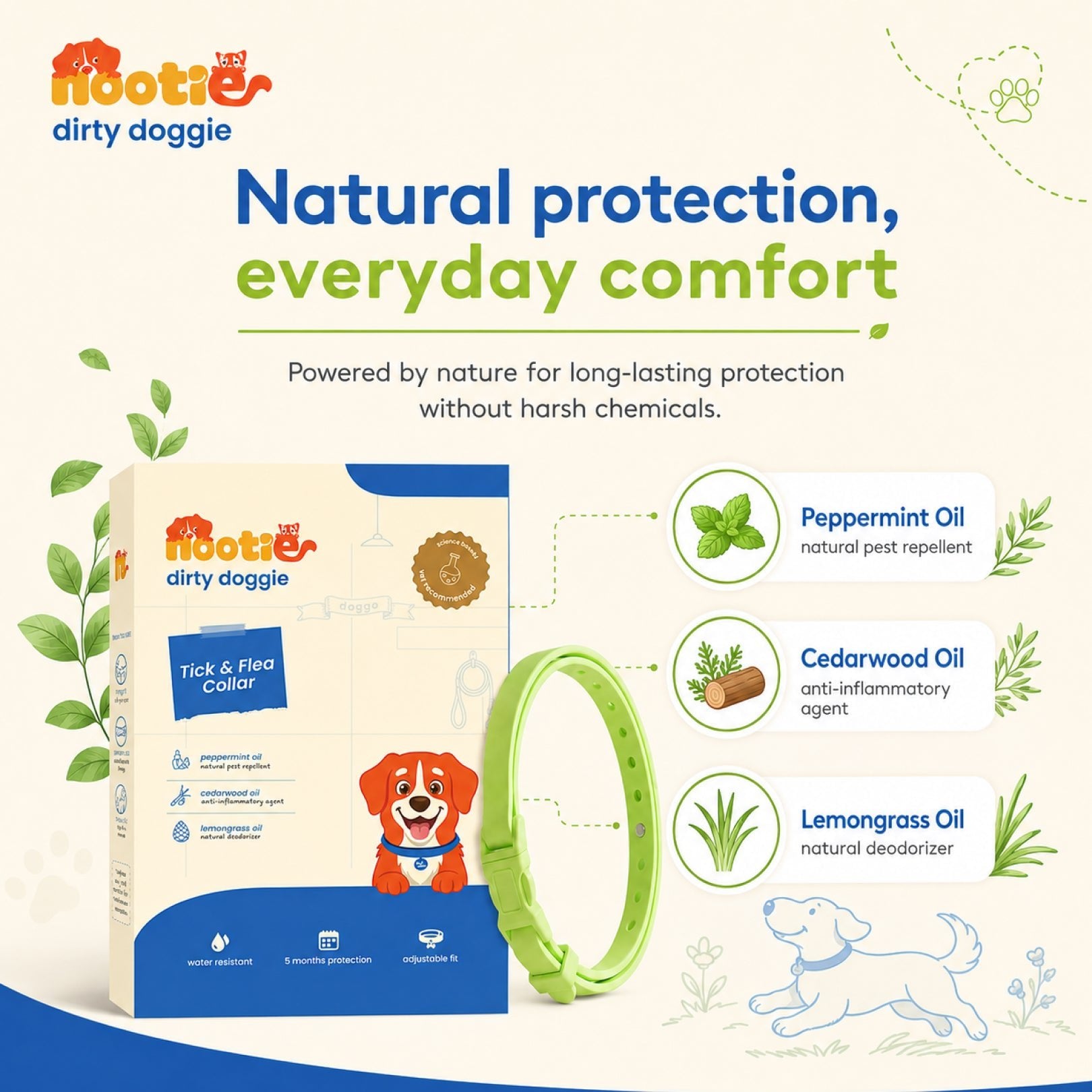 Nootie All Natural Tick & Flea Collar for Dogs & Cats | 5 Months Protection | Waterproof, Adjustable & Chemical-Free Pest Defence - nootie.in